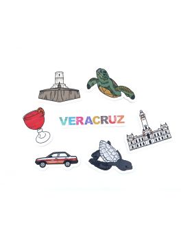 Veracruz- Pack De 7 Calcomanías - San Juan de Ulúa - Faro Venustiano Carranza - Tortugas