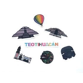 Teotihuacán, Estado de México - Pack De 7 Calcomanías - Pirámide del Sol y la Luna - San Juan
