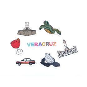 Veracruz- Pack De 7 Calcomanías - San Juan de Ulúa - Faro Venustiano Carranza - Tortugas
